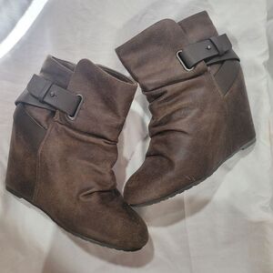 Aldo size 8 brown suede buckle strap Wedge Bootie